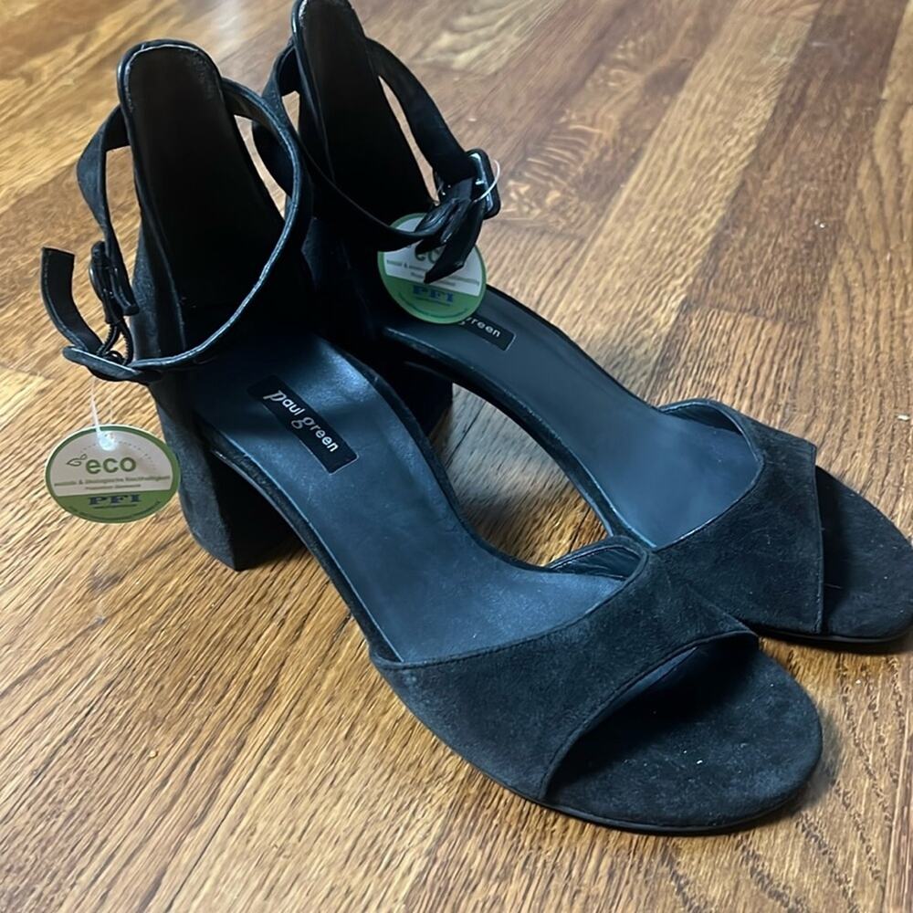 Paul Green Black Suede Ankle Strap Block Heel Sandals  Size 8
